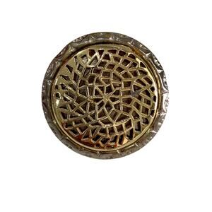 Vintage Silver & Gold Filigree Scarf or Dress Clip Round Two Tone Scalloped Edge